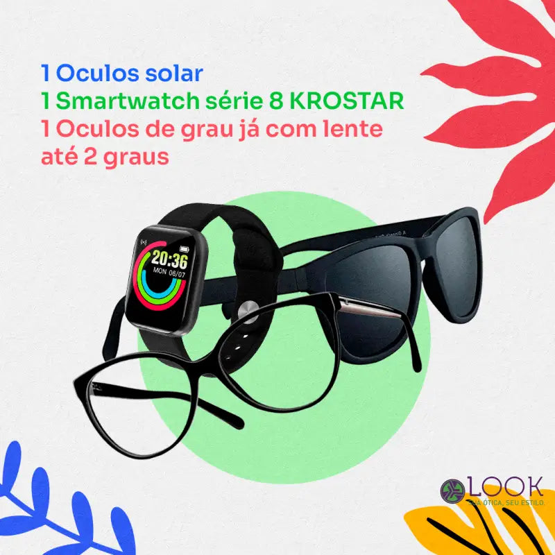 Promo de Carnaval 1 Óculos solar + 1 Óculos de grau ja com lente até 2 graus + 1 Smartwatch series 7 Promo de Carnaval