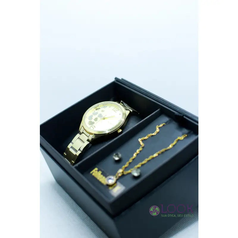Relógio Lince Feminino Dourado LRG4710L KP09C2KX - Incolor Kit Relógio Lince Dourado Corações - LRG4710L