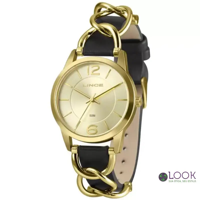 Relógio Lince Preto Feminino Lrc4777l38 C2px Casual Dourado Preto Com Detalhes em Meta Relógio Lince Preto Feminino