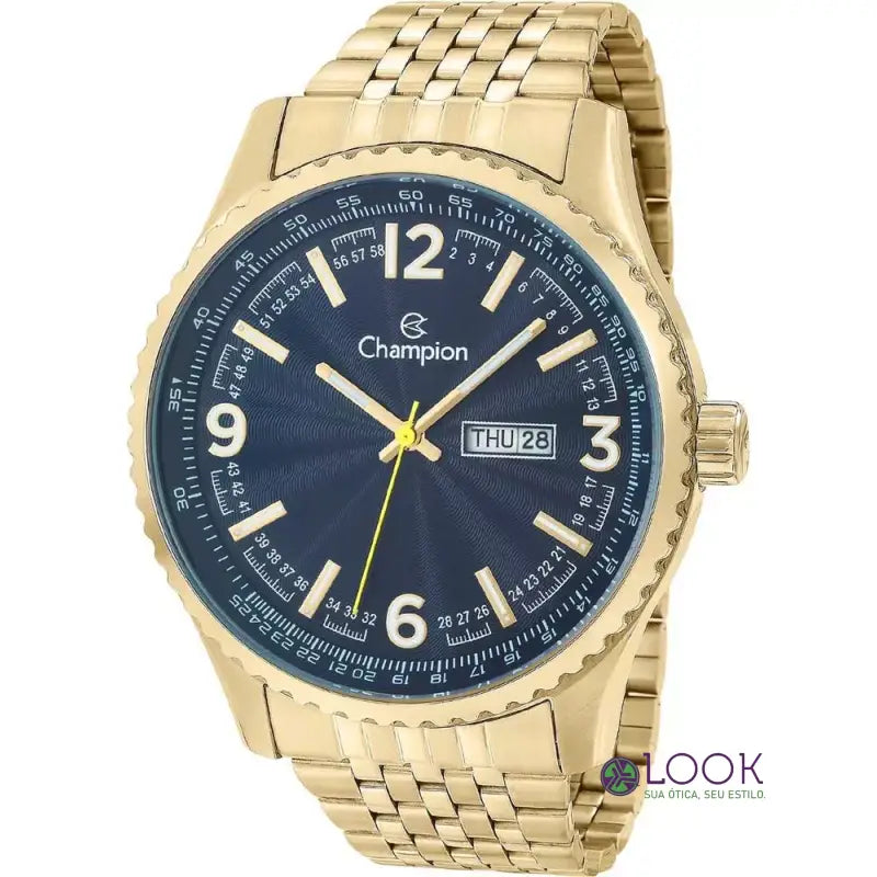 Relógio Masculino Dourado Champion Ouro Aço Azul Prova Dágua Relógio Masculino Dourado Champion Ouro Aço Azul Prova